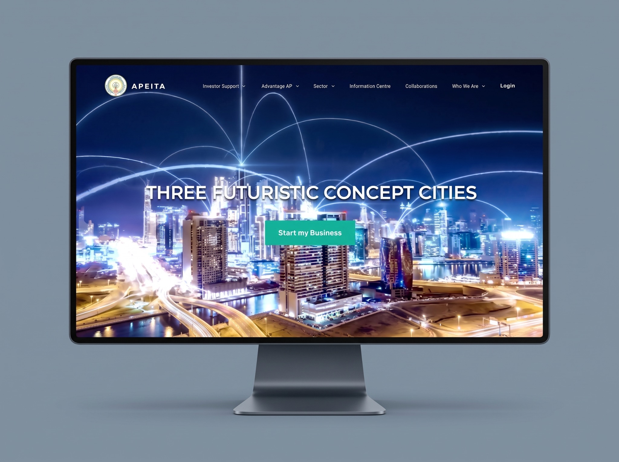 APEITA landing page displayed on a desktop monitor
