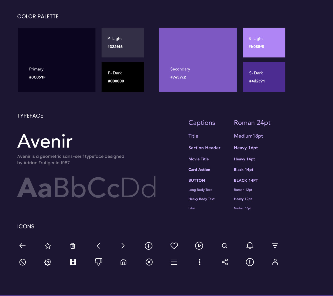 Dekho interface colours, typography and icons
